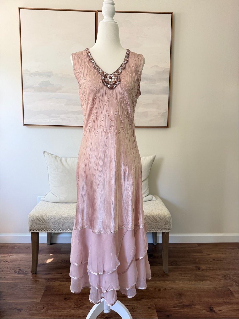 Komarov Designer Satin & Chiffon Dress Medium